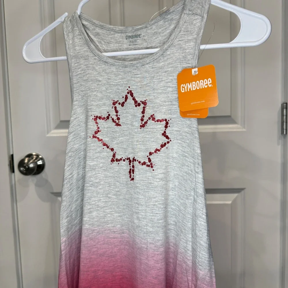 Gymboree Girls Grey‎ Pink Ombre Maple Leaf Glitter Tank Dress Size S 5-6 NWT
